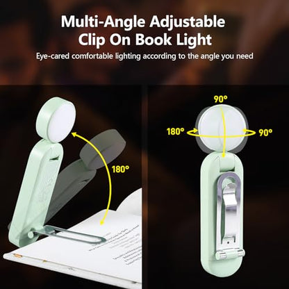 VAVOFO USB Rechargeable Book Light, Blue Light Blocking, Amber Light Clip On Bookmark Shaped Reading Light, Eye Care 6 LEDs Book Light for Bookworms Reading in Bed with 9 Lighting Modes (Green) - color: Green