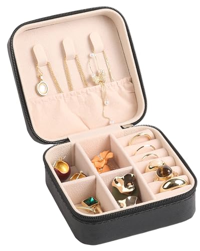 OceeK Travel Jewelry Case Box Organizer, PU Leather Small Jewelry Box,Portable Travel Jewelry Storage Case,Black,1 Pack - color: Black, size: 3.9x3.9