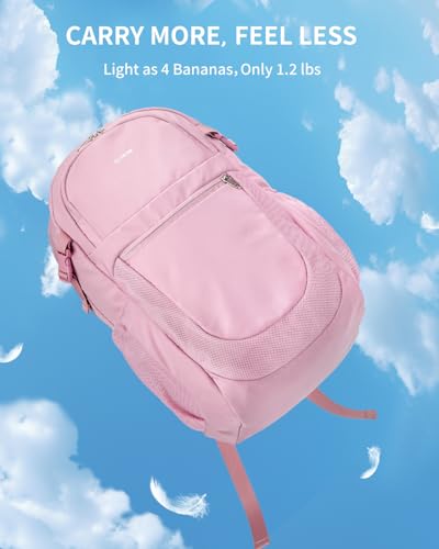ECOHUB Travel Backpack for Women, 17.3 inch Suspended Laptop Backpack, Fashion Water-Resistant College Computer Bookbag, 28L Personal Item Bag with 12 Pockets for Causal, Work, Pink - color: Pink