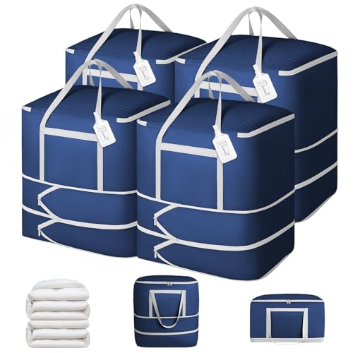 Comforter Storage Bag - 120L Bedding Storage Bags for Moving Closet, Washable Blanket Storage Bag, Ultra Space Saving Self Compression Organizer, 4-Pack, Navy Blue - color: Navy Blue, size: 4 Pack - 3 Layer