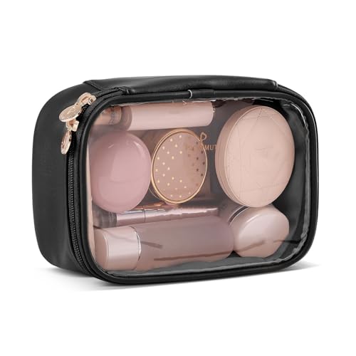 Pocmimut Small Makeup Bag,Clear Make Up Bag Organizer Carry-on Travel Essentials,TSA Approved Toiletry Bag Clear Cosmetic Bags for Women Men,Black - color: Black, style: Small