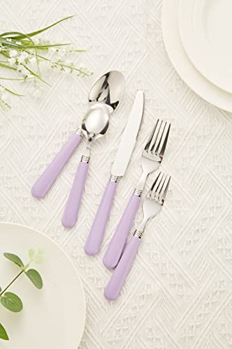ANNOVA Stainless Steel Colorful Tableware Kitchen Flatware Set Utensils, Includes Dinner Knives, Forks, Spoons, Salad Forks & Dessert Spoons, Modern Rounded Shape (Lilac, 20 Pieces) - color: Lilac