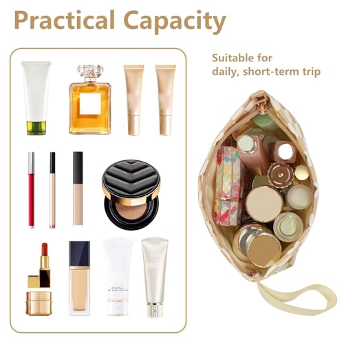 Ethereal Small Makeup Bag, Checked Travel Makeup Bag with Makeup Brush Holder, Cosmetic Bag Black Make up Pouch for Women/Girls - color: 06-khaki mini