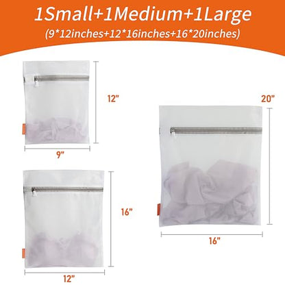 Polecasa Mesh Laundry Bags 3 Pack (Large, Medium, Small) - Durable Zipper Wash Bags for Delicates, Lingerie, Bras, Underwear - Protect Garments in Washing Machine - size: 1 Large, 1 Medium, 1 Small