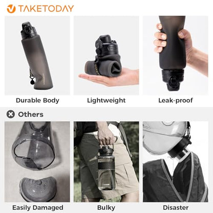 TakeToday Collapsible Water Bottles 32oz, Foldable Travel Bottle, TSA-Approved Leakproof Newly Silicone Water Bottle for Hiking, Travel, Outdoors, Black - color: Black