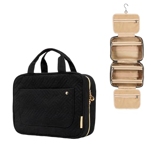Carrywell (Not Made In China) Toiletry Bag Travel Bag with Hanging Hook, Makeup Organizer Case, Water-Resistant Cosmetic Bag For Full-size Containers, Toiletries, Black Medium - color: Black, size: Medium