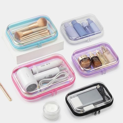 Clear Hard Shell Zipper Case, 2 Pack TSA-Approved Travel Toiletry Bag, Waterproof Cosmetic Bag, CLear Diaper Bag, Hair Tool Organizer, Toy Storage Bin,Travel Essential - color: Purple
