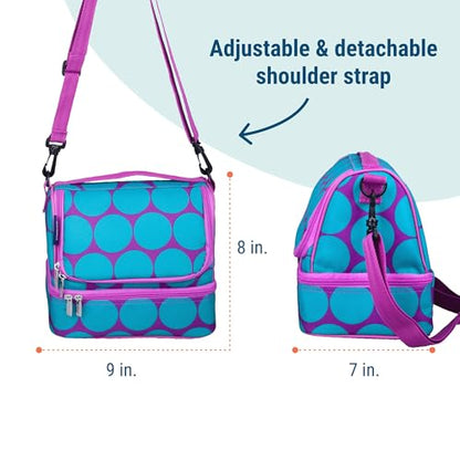 Wildkin Kids Two Compartment Insulated Lunch Bag – Keeps Food Hot or Cold, Easy-Clean Lining, Leak-Resistant & BPA-Free – Boys & Girls, Ideal for School, Travel & Daycare – Big Dot Aqua - color: Big Dot Aqua