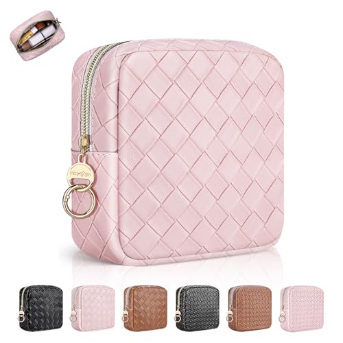 5.5" Small Makeup Bag for Purse, PU Leather Mini Cosmetics Bag with Ring Buckle, Portable Small Travel Makeup Pouch for Women, Birthday/Wedding/Christmas Gifts (Large Plaid, Pink) - color: Large Plaid Pink-5.5 inch