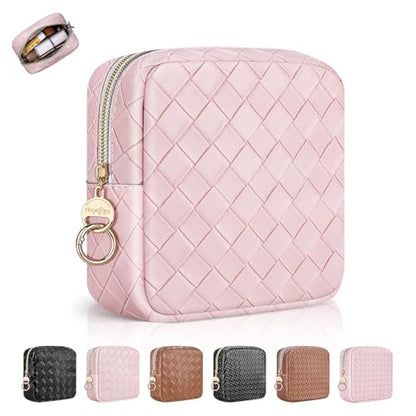 5.5" Small Makeup Bag for Purse, PU Leather Mini Cosmetics Bag with Ring Buckle, Portable Small Travel Makeup Pouch for Women, Birthday/Wedding/Christmas Gifts (Large Plaid, Pink) - color: Large Plaid Pink-5.5 inch