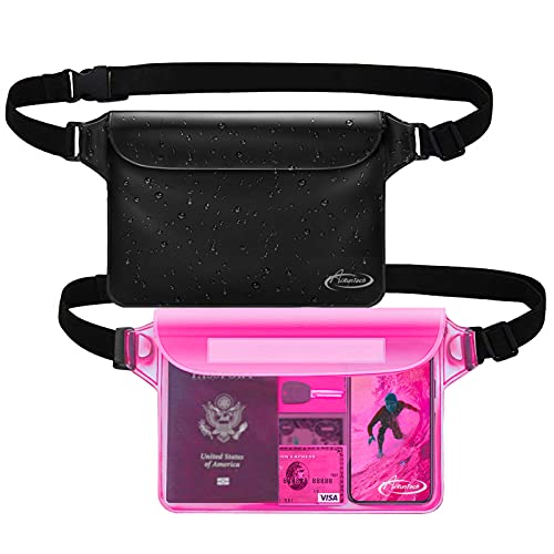 AiRunTech Waterproof Sling Shoulder Bag for Women Men, Amusement Theme Park Mexico Cancun Vacation Essentials Accessories Must Haves,Waterproof Pouch for Phone Passport Wallet Purse with Waist Strap - color: Black + Pink