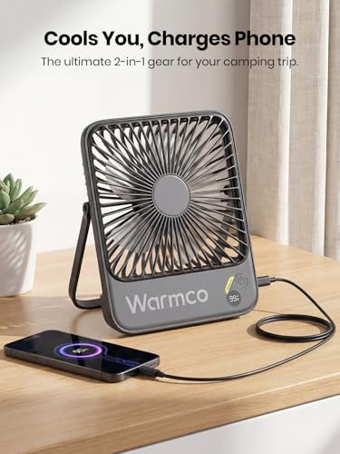 Warmco 10000mAh Portable Travel Fan 7-inch, Up to 24H Runtime, Ultra-thin Quiet Rechargeable Battery Powered Desk Fan with Digital Display for Camping, Office, Bedroom, Cruise Essentials - color: Black