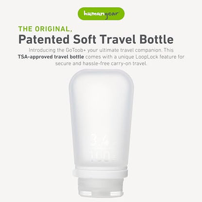 humangear GoToob+ (Large) | Refillable Silicone Travel Bottle | Locking Lid | Food-Safe Material | Clear, Large (3.4 fl.oz.; 100ml) - color: Clear, size: 3.4 Ounces