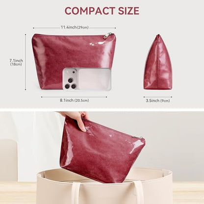 WLLWOO PVC Waterproof Makeup Bag Kraft Paper Cosmetic Bag Travel Toiletry Zipper Pouch Organizer for Women Purse - color: PVC-Burgundy