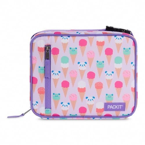 PackIt Freezable Classic Lunch Box, Ice Cream Critters, Built with EcoFreeze Technology, Collapsible, Reusable, Zip Closure With Zip Front Pocket and Buckle Handle, Designed for Fresh Lunch On the Go - color: Ice Cream Critters
