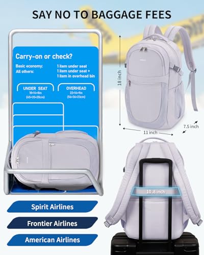 ECOHUB Travel Backpack for Women, 17.3 inch Suspended Laptop Backpack, Fashion Water-Resistant College Computer Bookbag, 28L Personal Item Bag with 12 Pockets for Causal, Work, Grey - color: Grey