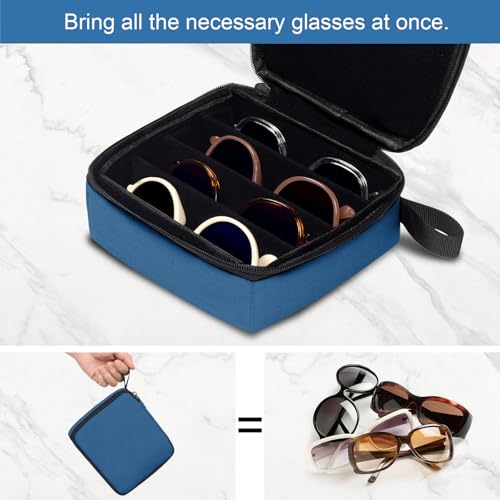 Bukere Travel Sunglasses Organizer Case, Adjustable Slot For Multiple Pairs, Portable Eyeglasses Storage Box for Men Women - color: Blue, style: 4 Slots