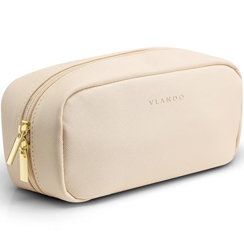 Vlando Small Makeup Bag,Makeup Pouch,Travel Makeup Organizer Bag Valentines Gifts for Women Purse Travel Accessories Toiletry Bag Skincare Bag-White - color: 02-White