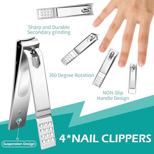 26-Piece Professional Manicure and Pedicure Kit, Nail Clippers Set, Stainless Steel Nail Care Tools with Travel Case, Silver White - color: Silver