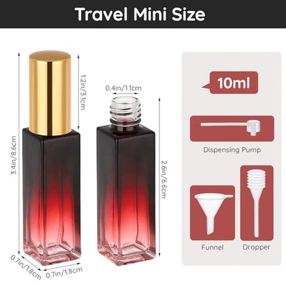 Segbeauty 0.34oz Empty Travel Perfume Atomizer Refillable, 5 Pack Mini Glass Perfume Spray Bottles, 10ml Portable Travel Cologne Spray Bottles, Small Cologne Atomizers with Clear Transfer Tool Set - color: Amber Blue Red Purple Black, style: Mini Bottles