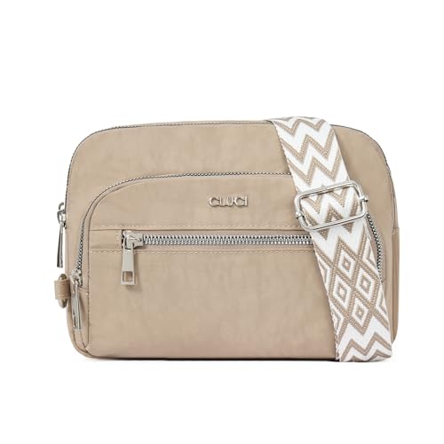 CLUCI Anti Theft Crossbody Bags for Women Travel Small Crossbody Bag Purses for Women RFID Nylon Belt Bag - color: Light Khaki