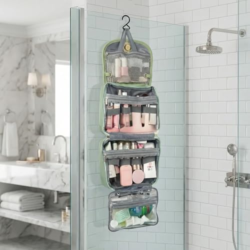 Travel Toiletry Bag for Women - Hanging Cosmetic Makeup Organizer with Clear Compartments, Water-Resistant Cosmetic Bag, Perfect for Vacation, and Daily Use (green) - color: green