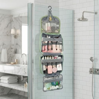 Travel Toiletry Bag for Women - Hanging Cosmetic Makeup Organizer with Clear Compartments, Water-Resistant Cosmetic Bag, Perfect for Vacation, and Daily Use (green) - color: green
