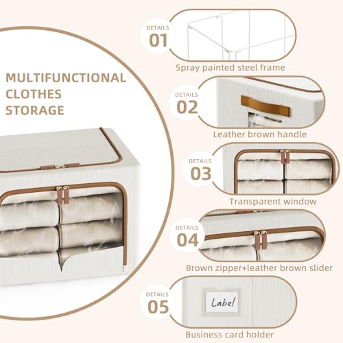 FHSQX 6 Pack Clothes Storage Bins with Metal Frame, Cream White, 19.7x15.7x13.8 inch - color: Cream White, size: 19.7x15.7x13.8 inch