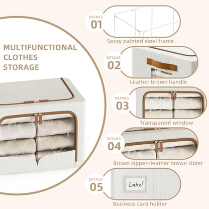 FHSQX 6 Pack Clothes Storage Bins with Metal Frame, Cream White, 19.7x15.7x13.8 inch - color: Cream White, size: 19.7x15.7x13.8 inch