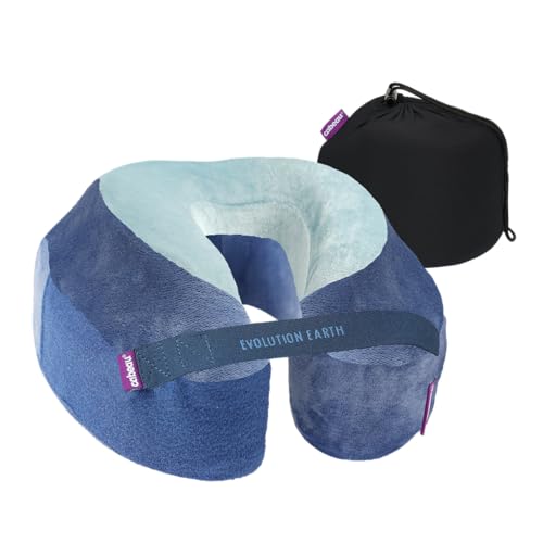 Cabeau Softest Neck Pillow Ever for Travel – Evolution Earth Deluxe – 360° Head, Neck and Chin Support for Sleeping – Sustainable Memory Foam - Buttery Soft Fabric with Compact Carrying Case (Water) - color: Water