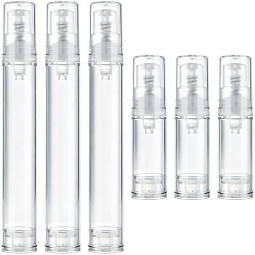6pcs Airless Travel Pump Bottle, Empty Refillable Vacuum Pump Bottle, 5ml 15ml Plastic Press Lotion Travel Container for DIY Cosmetic Foundation Toiletries- Clear - color: Clear-6pcs-5,15ml