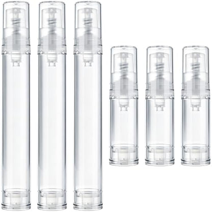 6pcs Airless Travel Pump Bottle, Empty Refillable Vacuum Pump Bottle, 5ml 15ml Plastic Press Lotion Travel Container for DIY Cosmetic Foundation Toiletries- Clear - color: Clear-6pcs-5,15ml
