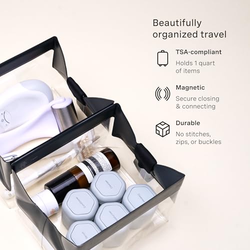 Cadence Parcel - Clear Kit with Magnetic Closure - Durable and Leak-Resistant Travel Toiletry Kit - TSA-Compliant & Modular Design - Hygiene Bag for Travel Essentials - 1 Qt - Ink - color: Ink, size: Medium