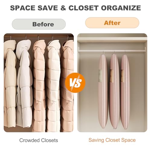 Space Saving Hanging Garment Bag with Self Compression Zipper, Thick Dustproof Garment Bags for Hanging Clothes, Space Saving Garment Bags with Compression Zip Technology (Beige, 51 * 23 * 6IN) - color: Beige