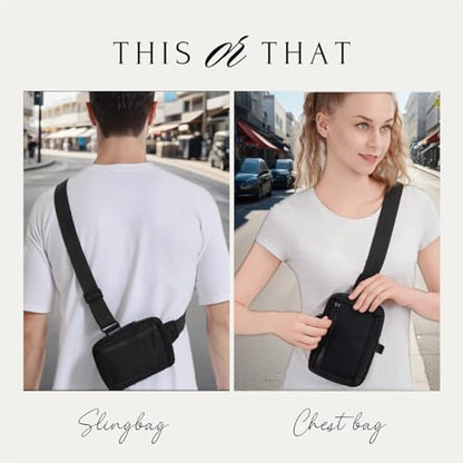 USHAKE Small Crossbody Bags for Women Men - Mini Sling Bag for Traveling and Hiking - color: Black