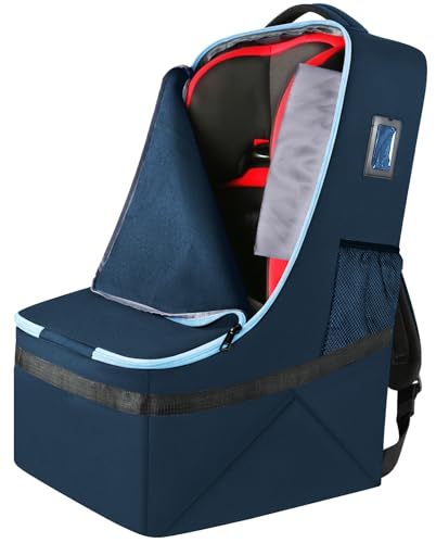 YOREPEK Padded Carseat Travel Bag, Car Seat Travel Cover Backpack with Shoulder Straps, Gate Check Car Seat Bag, Baby Airplane Travel Essentials - color: Dark Sea Blue
