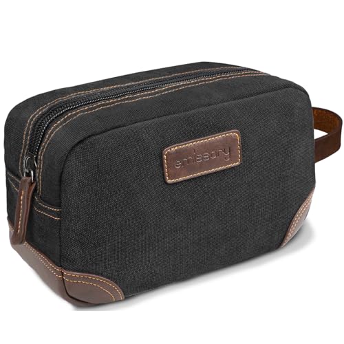 emissary Men's Toiletry Bag, Leather and Canvas Travel Toiletry Bag, Dopp Kit for Men, Travel Bathroom Bag Men's Shaving Kit, Travel Kit Small Bags for Men, Shaving Bag for Travel Accessories (Black) - color: Black