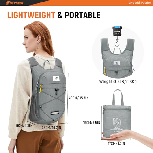 SKYSPER Foldable Hiking Backpack - 10L/15L Small Lightweight Daypack Breathable Travel Backpacks - color: Gray, size: 10 l
