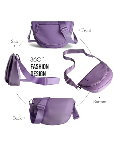 Crescent Bag for Women and Men, Fashion Medium Nylon Folding Crescent Moon Bag Single Shoulder Bag with Adjustable Strap - color: Dark Purple