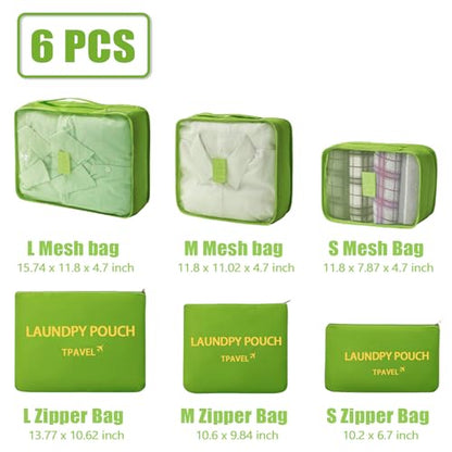 6 Set Packing Cubes for Travel Luggage Organizer Bags Reusable washable Suitcase Packing Cubes Set Travel Accessories Essentials (Green) - color: Green