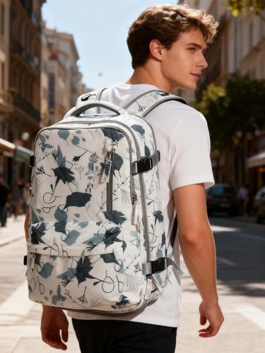 WONHOX Vacuum Seal Backpack for Travel with Air Pump Vacpack Carry on Flight Approved Compression Daypack Laptop Space Saver Bags Storage with Vacuum System 18x14x8 inches Travel Bag Women LeafWhite - color: A10-white