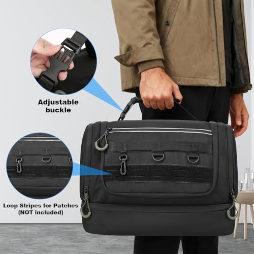 TANGCORLE Toiletry Bag for Men, Handing Travel Toiletry Organizer Protable Water Ressistant Bathroom Shaving Bags for Toiletry Accessories, Travel Essentials, Black(Empty Bag)