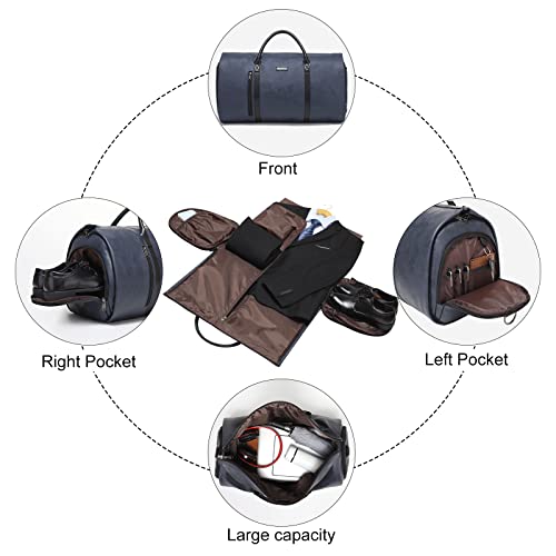 Modoker Convertible Leather Garment Bag, Carry on Garment Bags for Travel, Garment Duffel Bag, Gifts for Men Women Business Waterproof Suitcase Suit Travel Bags, Blue - color: C-Blue