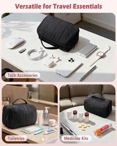 Marscamd Travel Makeup Bag for Women, Puffy Cosmetics Organizer with Waterproof Pockets, Toiletry Pouch for Makeup Brushes, Skincare & Travel Essentials, Black (Bag Only) - color: Black