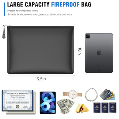 5pcs Fireproof Zipper Bags, A4 Zipper Pouches for Organizing Storage, Water-Resistant Document Bags(13.5"x10"), Letter Size, File Bags for Home, Office, School, Travel, Cash, Passport, Black