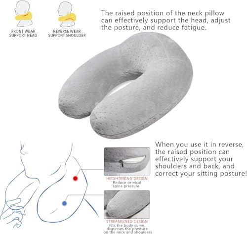Travel Pillow Neck Pillows for Sleeping Travel Grey Memory Foam U Shape Airplane Pillow for Head and Neck Support Portable Travel Pillow for Traveling Car Home Office