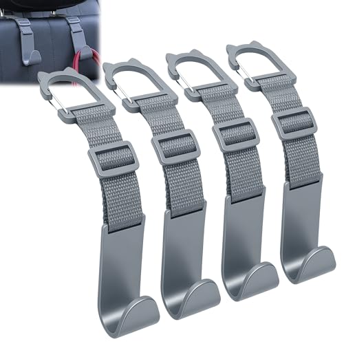 Amooca Car Headrest Hooks 4 Pack Adjustable Universal Fit Auto Seat Back Organizer Storage Hanger Purse Bags Holder with Clip Gray - color: Gray