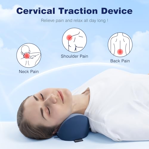 urnexttour Neck Cervical Pillow Cervical Traction Device Lumbar Support Memory Foam Roll Pillow Muscle Relief Shoulder Pain Relaxer Blue