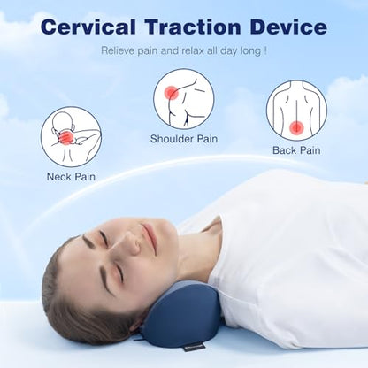 urnexttour Neck Cervical Pillow Cervical Traction Device Lumbar Support Memory Foam Roll Pillow Muscle Relief Shoulder Pain Relaxer Blue