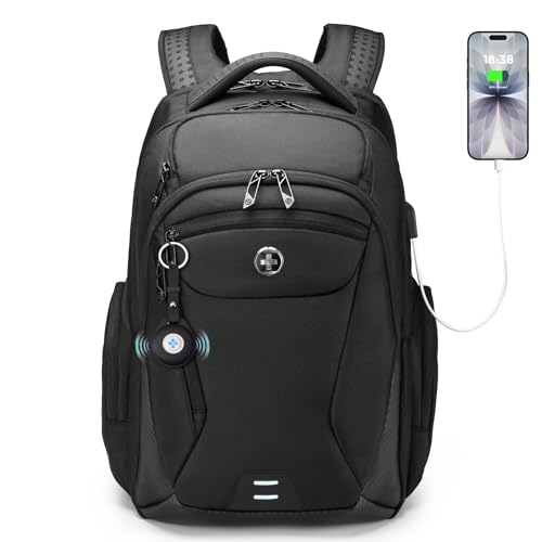 Swissdigital Design Men's Laptop Backpack with Apple Find My, Business Travel Backpack with USB Charging Port and RFID Protection, Work Backpack Fits 15.6 inches Computer,Black| SD16959508F-01 - color: Black-finder